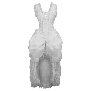 Steel Boned White Lace Victorian Bustle Corset Dress
